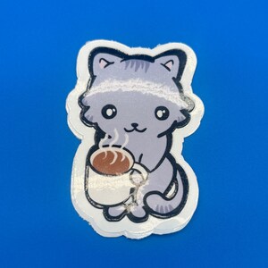 Süße gemütliche Kaffee Katze Aufkleber - Vinyl oder holographisch und laminiert