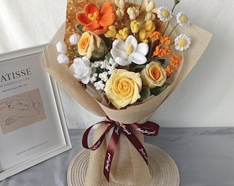 Handmade Crochet Flower Bouquet, Knitted Forever Flowers, Handcrafted Floral Arrangement,Gift for Her,Home Decor,Birthday,Mother's Day Gift