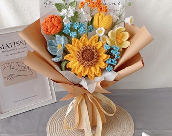 Everlasting Handmade Crochet Flower Bouquet, lily, sunflower, Rose Unique Gift for Her Birthday Graduation back to school gift for teacher