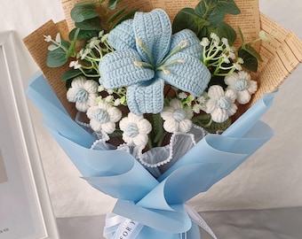 Handmade Crochet Flower Bouquet, Tulip & Rose, Anniversary Gift