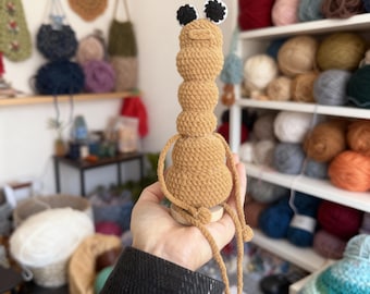 Handmade Marcus the Worm Plushie: Finished Posable Crochet Amigurumi Plush Gift for Christmas
