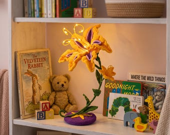 Crochet Sundrop Lily Flower Lamp: Handmade Rapunzel flower LED Lamp, Everlasting Desk Decor Gift For Children's Day