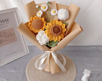 Crochet Flower Handmade Bouquet, Lily, Rose, Sunflower, Everlasting Unique Gift for Her Birthday Graduation back to school gift for teacher