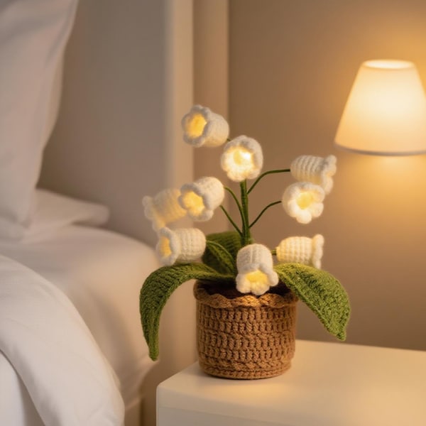 Gehäkelte Maiglöckchen Nachtlampe: Handgemachte Strickblume Licht Schreibtisch Dekoration Muttertag Blitz Nacht Stand Für Immer Geschenk
