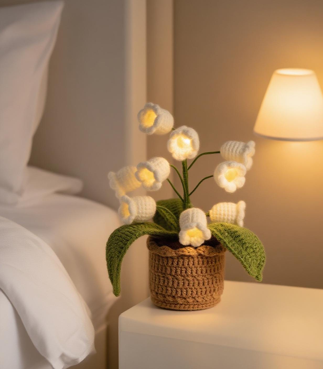 Lampada A Fiore Di Giglio All'Uncinetto – Lampada Notte Fatta A Mano In Lana, Luci Calde Per Camera Da Letto O Ufficio, Regalo Romantico