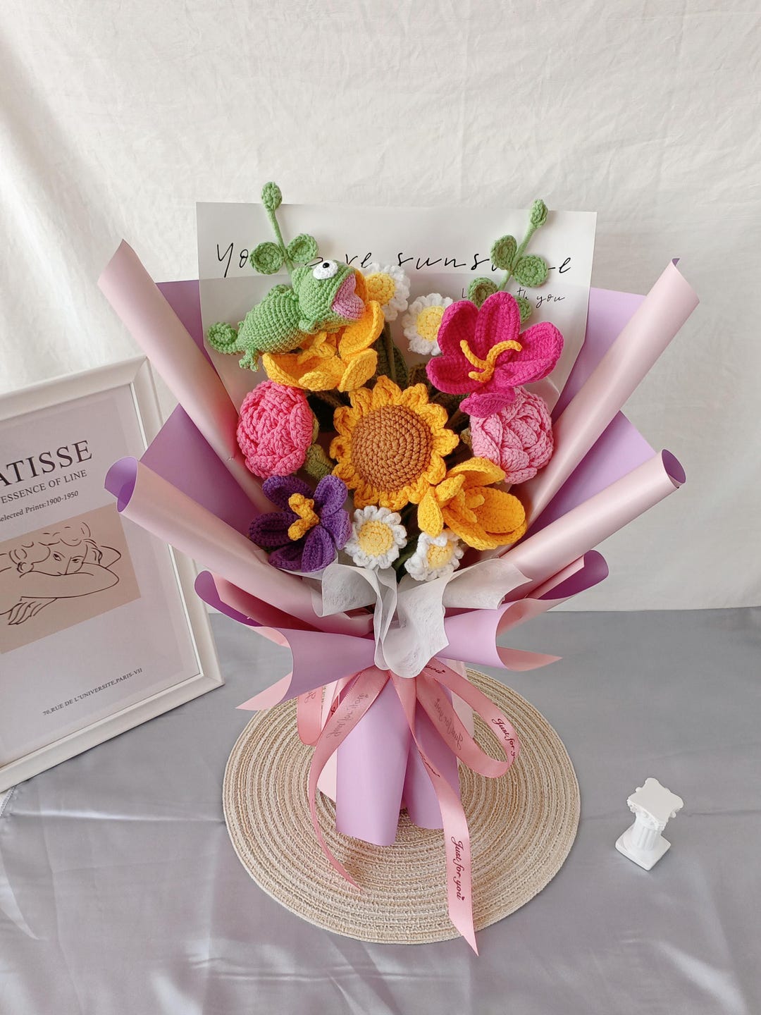 Handmade Crochet Flower Bouquet - Sunflowers, Roses, and Tulips ...