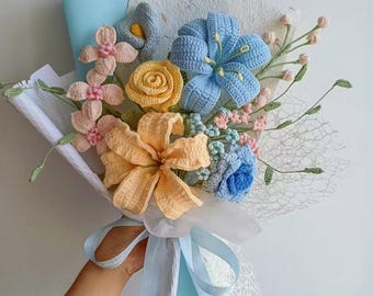 Cream Lily Handmade Crochet Flower Bouquet, Everlasting Unique Gift for Her Birthday, Graduation, Wedding, Anniversary, Mother, Housewarming