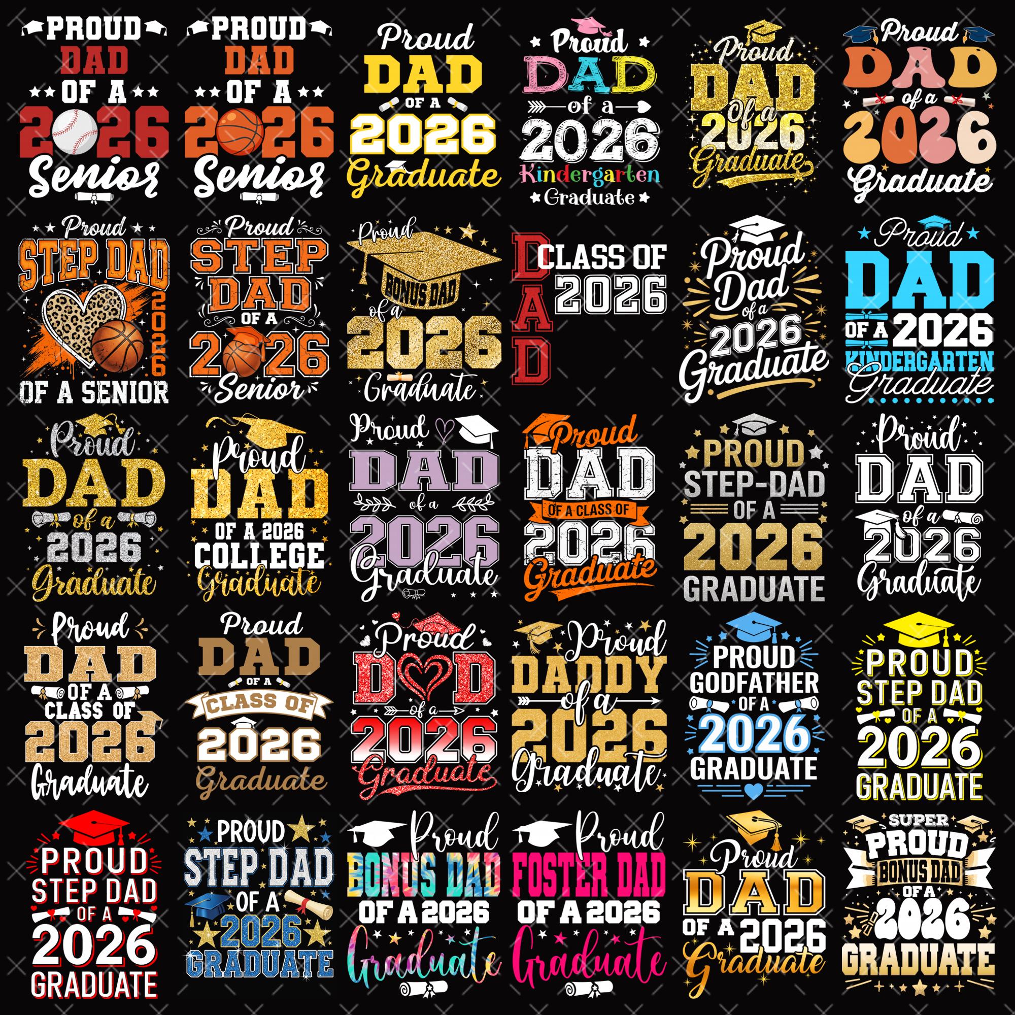 30 Proud Dad of a 2026 Graduate PNG Bundle, Class of 2026 Dad Designs ...