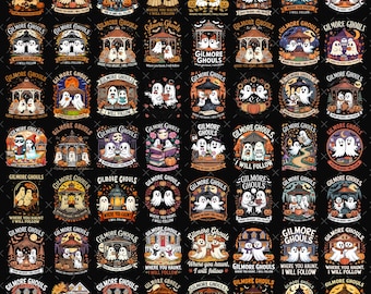 Más de 50 PNG de Halloween de Gilmore Ghouls, diseños de camisetas con hojas de otoño, fantasma retro, PNG, camiseta de Luke's Coffee, archivo digital de 300 DPI