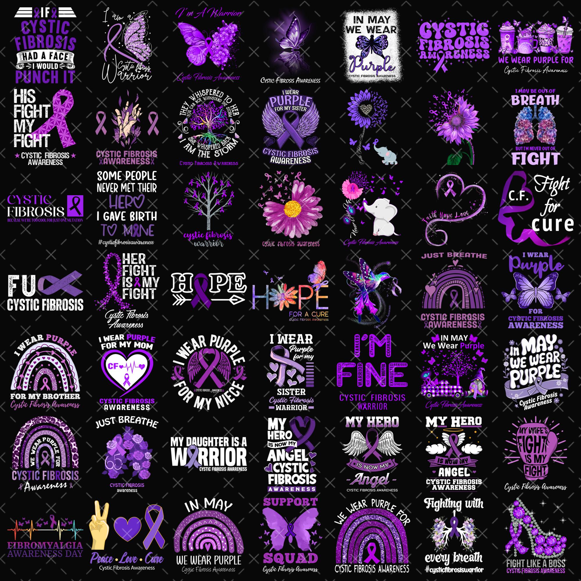 Cystic Fibrosis PNG Bundle, Purple Awareness Ribbon, Warrior & Survivor ...
