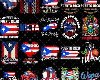 Puerto Rico Flag PNG Bundle, Tropical Island Travel Design, Boricua Pride Digital Download, Caribbean Vacation PNG