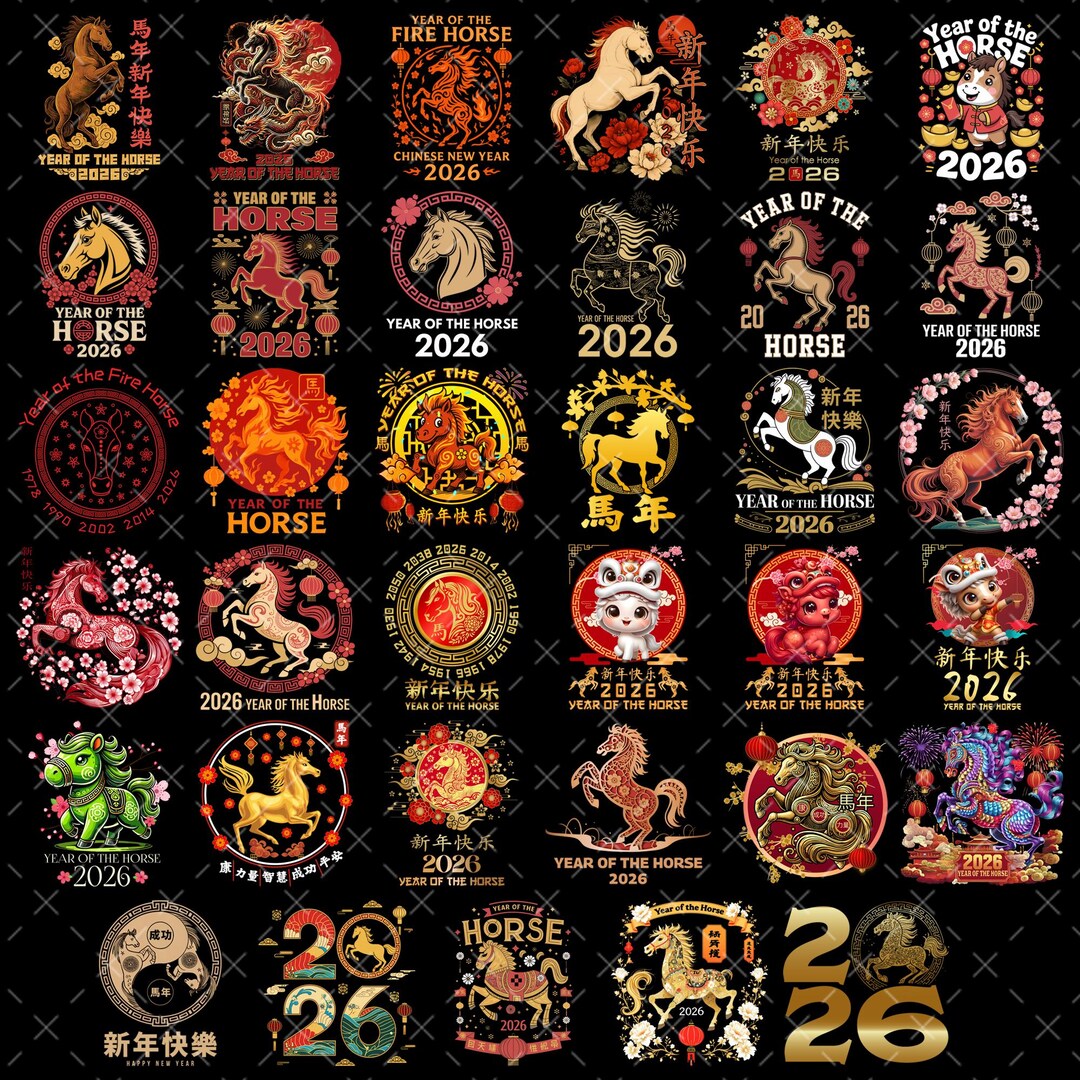 Year of the Horse 2026 PNG Bundle | Chinese New Year Clipart | Zodiac ...