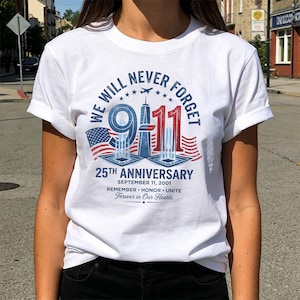 Comfort Colors® 9/11 25-årsjubileumströja, We Will Never Forget-tröja, 11 september-minneströja, minnesgåva för Patriot Day