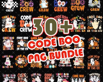 Kod Boo pngBundle, Halloween-sjuksköterska spöke ER ICU PICU png, rolig sublimeringsdesign för medicinsk hälsovård, sjuksköterska läkare skjorta png