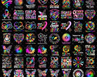 55+ Combatti il cancro in tutti i colori Png Bundle, Design maglietta per la consapevolezza del cancro Png, Maglietta guerriero del cancro Png, Vittima del cancro Png, Design a sublimazione
