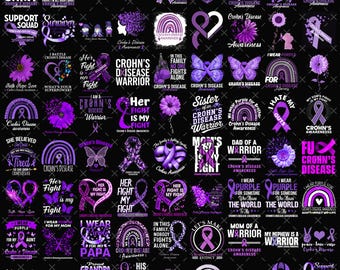 Crohn's Disease Awareness PNG Bundle, Purple Ribbon Warrior Designs (Digital Download)