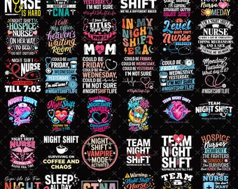 Night Shift Nurse PNG Bundle, Nurse Life Quotes PNG, Team Night Shift Design, Funny Nurse Sayings, Medical Sublimation PNG