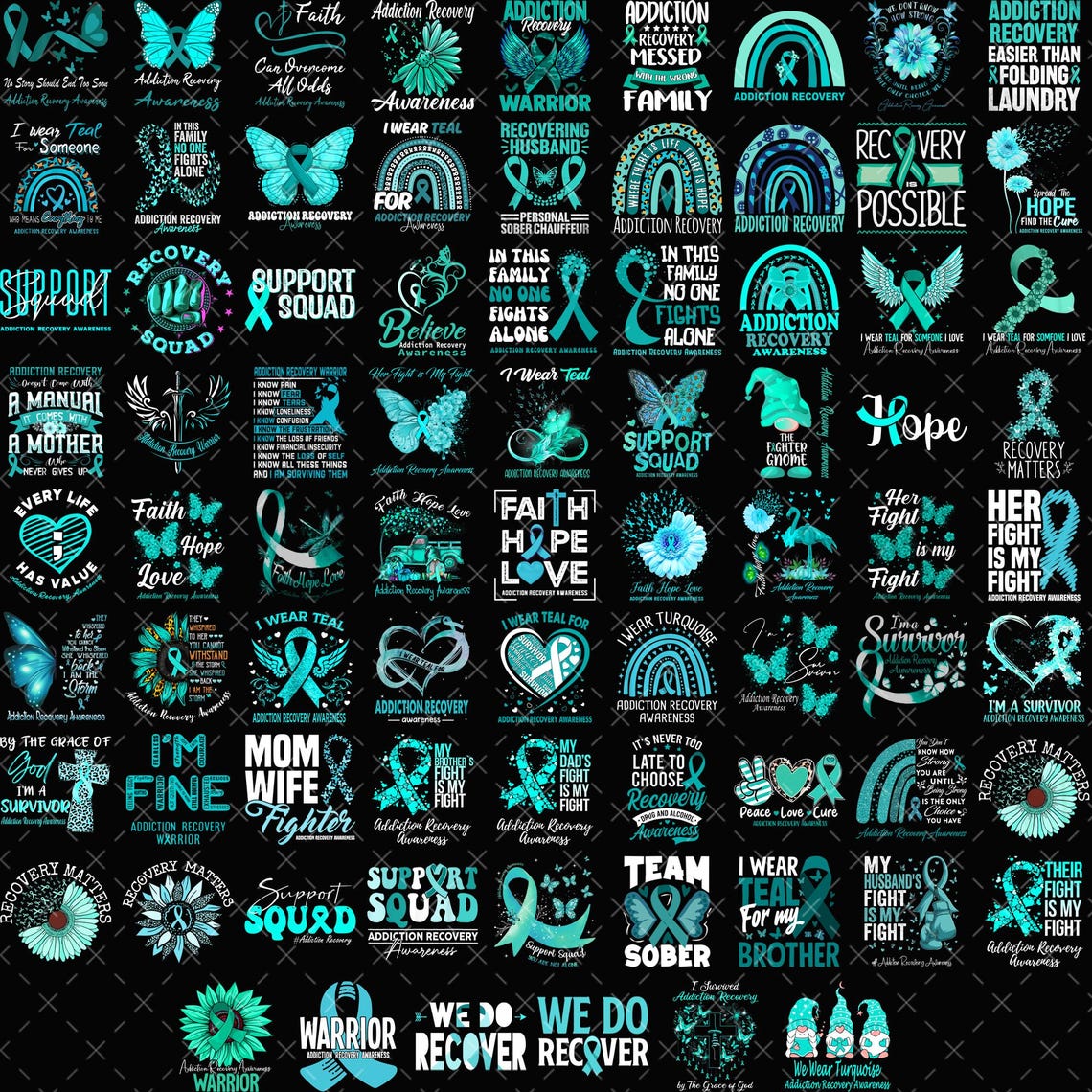 Addiction Recovery Awareness Png Bundle, Addiction Recovery Png, Teal ...