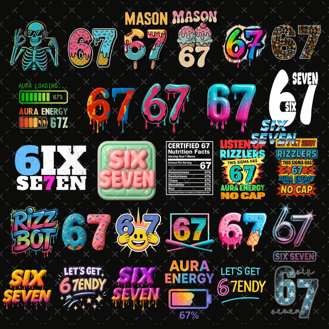 30 Six Seven 6 7 Meme PNG, Viral Tiktok Phrase Funny Saying PNG ...