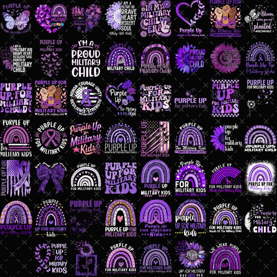 50+ Military Child Designs Bundle, Purple Up Military Child, Month of the Military Child Png, Military Kids Png, Sublimation Design