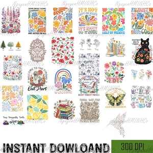 May include: A digital collage of 16 colorful illustrations featuring various themes, including nature, animals, and text. The illustrations are in a retro style with bright colors and bold lines. The text includes phrases like "Welcome to the Finding", "Resist, Persist, Prevail", and "It's Not Left or Right, It's Right or Wrong".