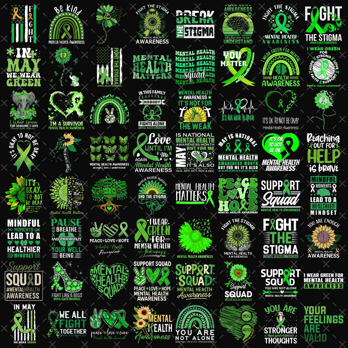 Mental Health Awareness PNG Bundle: Support Designs (digital Files) - Etsy
