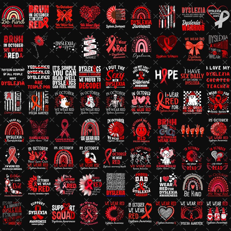 70+ Dyslexia Awareness Month Png Bundle, in October We Wear Red Png ...