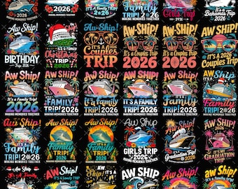 Paquete PNG de viaje en crucero 2026, camisetas de vacaciones familiares, sublimación de crucero para chicas, descarga digital divertida a juego