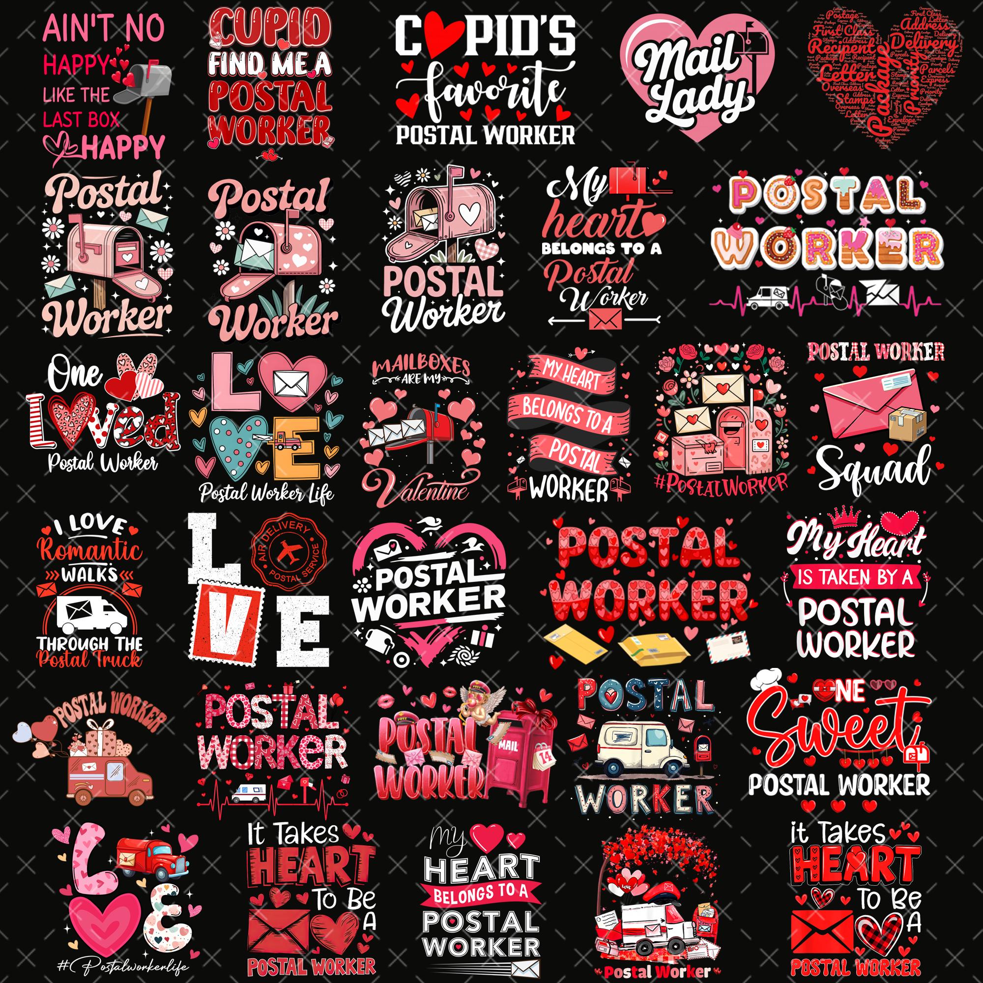 30+ Postal Worker Valentine PNG Bundle | USPS Mail Carrier Love Designs ...
