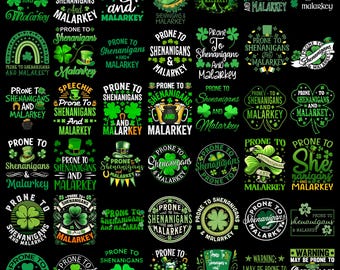Gevoelig voor shenanigans en Malarkey PNG-bundel, St. Patrick's Day png, preppy Lucky Shamrock png, Lucky Charm png, trendy Ierse png, png-bestand downloaden