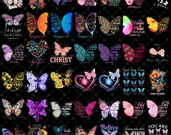 Más de 40 mariposas cristianas PNG, Jesús PNG, fe PNG, Dios PNG, versículos bíblicos PNG, imágenes religiosas PNG, sublimación de mariposas PNG