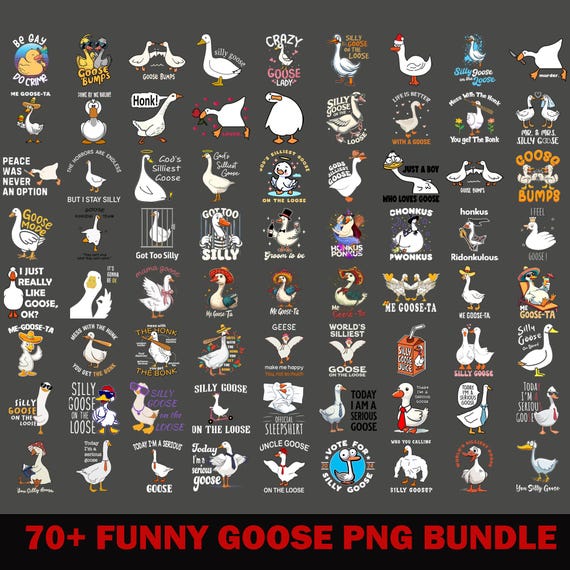 70+ Funny Goose PNG Bundle, Snarky Goose Retro Humor svg, Sassy Animal Silly Goose png, Funny Animal Meme Aesthetic svg, Trendy Sublimation
