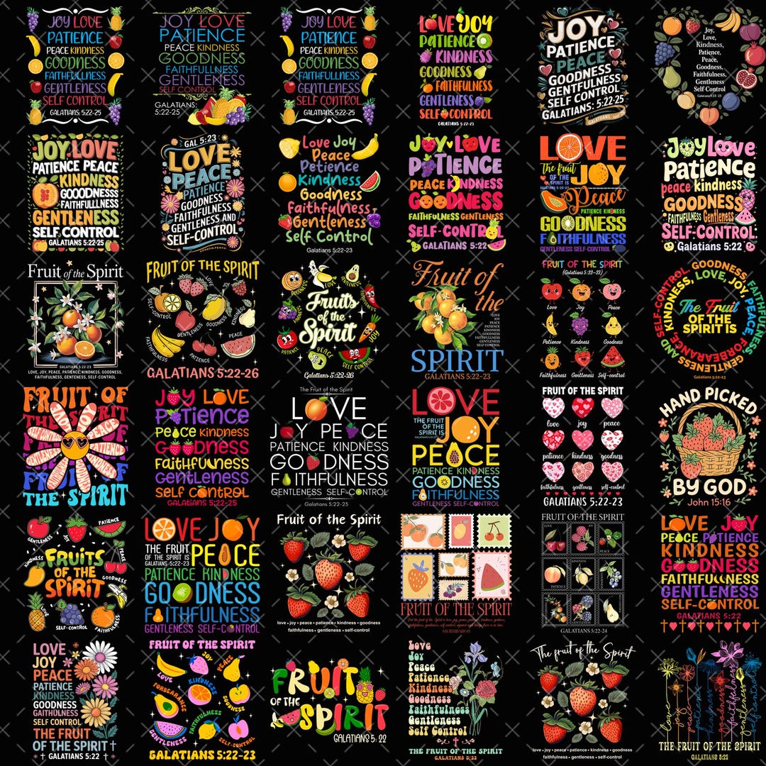 Fruit of the Spirit Png Bundle, Retro Christian Sublimation, Bible ...