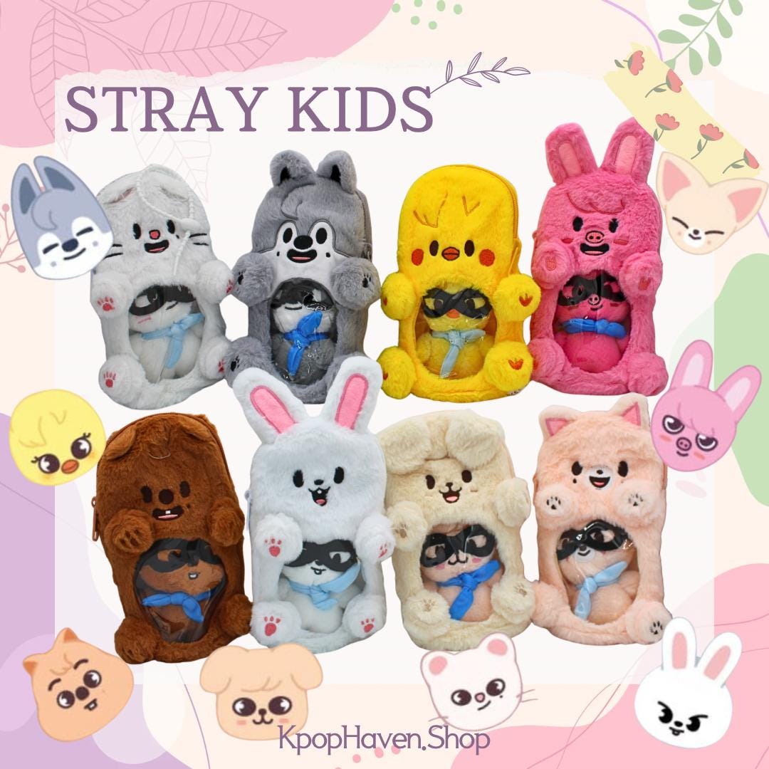 Stray Kids SKZOO Plush Display Case, Wolfchan, Bbokari, Jiniret