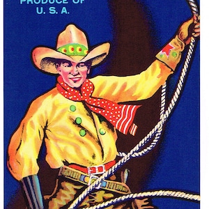 Original vintage Florida citrus crate label c1930s Roper Cowboy Rodeo Lasso Winter Garden scarce 8.5x3"