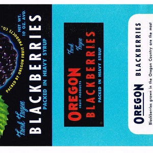 Etichetta originale vintage Tin Can 1950 Oregon Blackberry Blackberries Salem Oregon