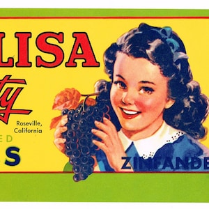 Original Vintage Traubenkiste Label 1950er Jahre Roseville Mont Elisa Beauty Wine Vinter Vineyard California