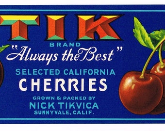 オリジナルヴィンテージチェリー木箱ラベル1950年代カリフォルニア州