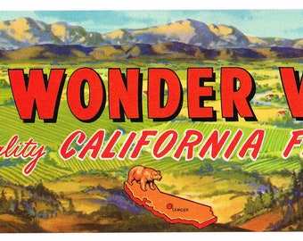 Original vintage fruit crate label 1950s The Wonder Valley Bear State Packers Sanger California Rare