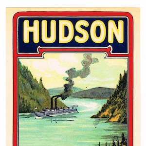 Original vintage broom label 1920s Hudson River Steamboat New York  5x3.5&quot;