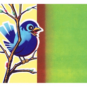 Etiqueta original de la caja vintage 1950diseño de stock para proyectos artesanales scrapbooking invitaciones Blue Bird Cartoon