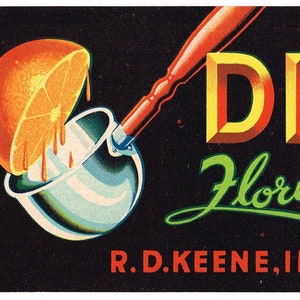 Original vintage Florida citrus crate label c1930s Keene&#39;s Dipper Winter Garden Strip 3.5x9&quot;