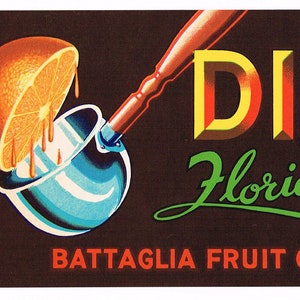 Original vintage Florida citrus crate label c1930s Battaglia Dipper Winter Garden Strip 3.5x9&quot;