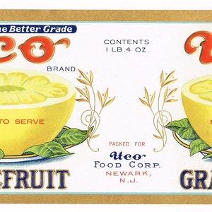 Original vintage Tin Can label 1930s Uco Grapefruit Embossed Newark New Jersey