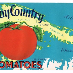 Original vintage Tin Can label 1930s Bay Country Scarce Map Virginia Maryland Delaware Chesapeake Bay General Store Easton