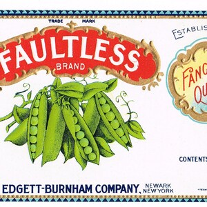 Original vintage Tin Can label 1930s Faultless Embossed Revolutionary General Anthony Wayne Newark New Jersey Peas in the Pod