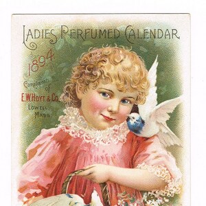 Original Antique Victorian Trade Card Werbung 1894 Stein Lithographie Lowell Massachusetts Hoyts Rubiform Duftkalender