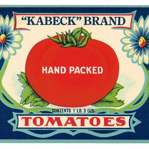 Original vintage Tin Can label 1930s Kabeck Brand Tomatoes Rural Hall Piedmont North Carolia Daisy Floral