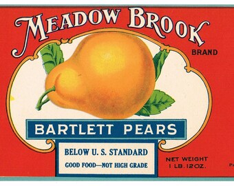 Original vintage Tin Can label C1915 The Glory of California San Francisco California Packing Corporation Bartlett Pear Original vintage Tin Can label C1915 The Glory of California San Francisco California Packing Corporation Bartlett Pear