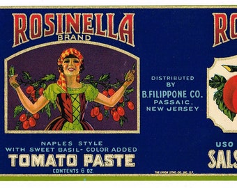 Original Vintage Tin Can Label 1930s Rosinella Rosy Tomato Paste